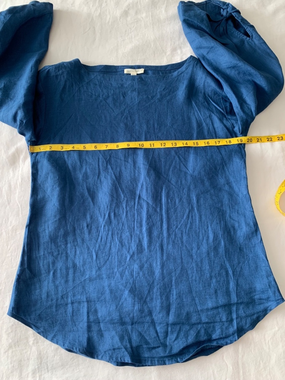 Eileen Fisher Blue Organic Linen Bateau Neck Boxy 3/4 Sleeve Top XXS - Picture 7 of 10